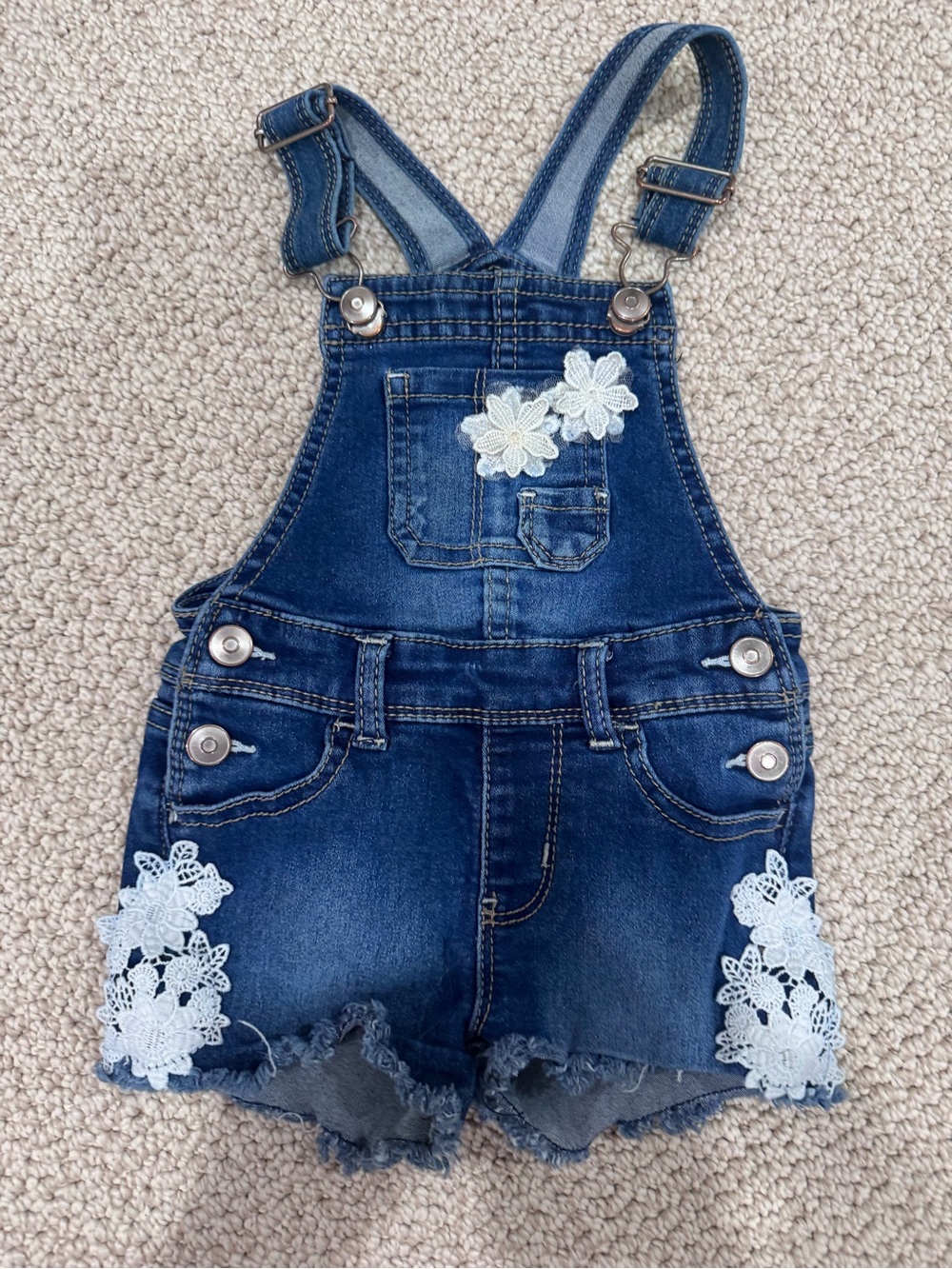 wonder nation Denim Blue Floral Appliqué Short Overalls